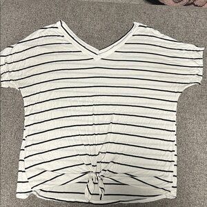 Striped V-Neck Tie-Front Top